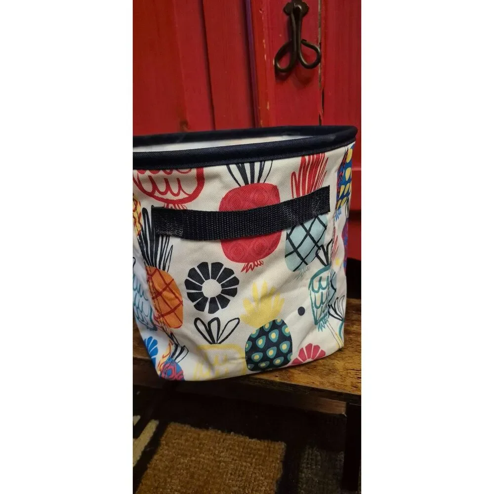Thirty One 31 Lotta Colada Pineapples Round Mini Storage Bin Bright Colors EUC